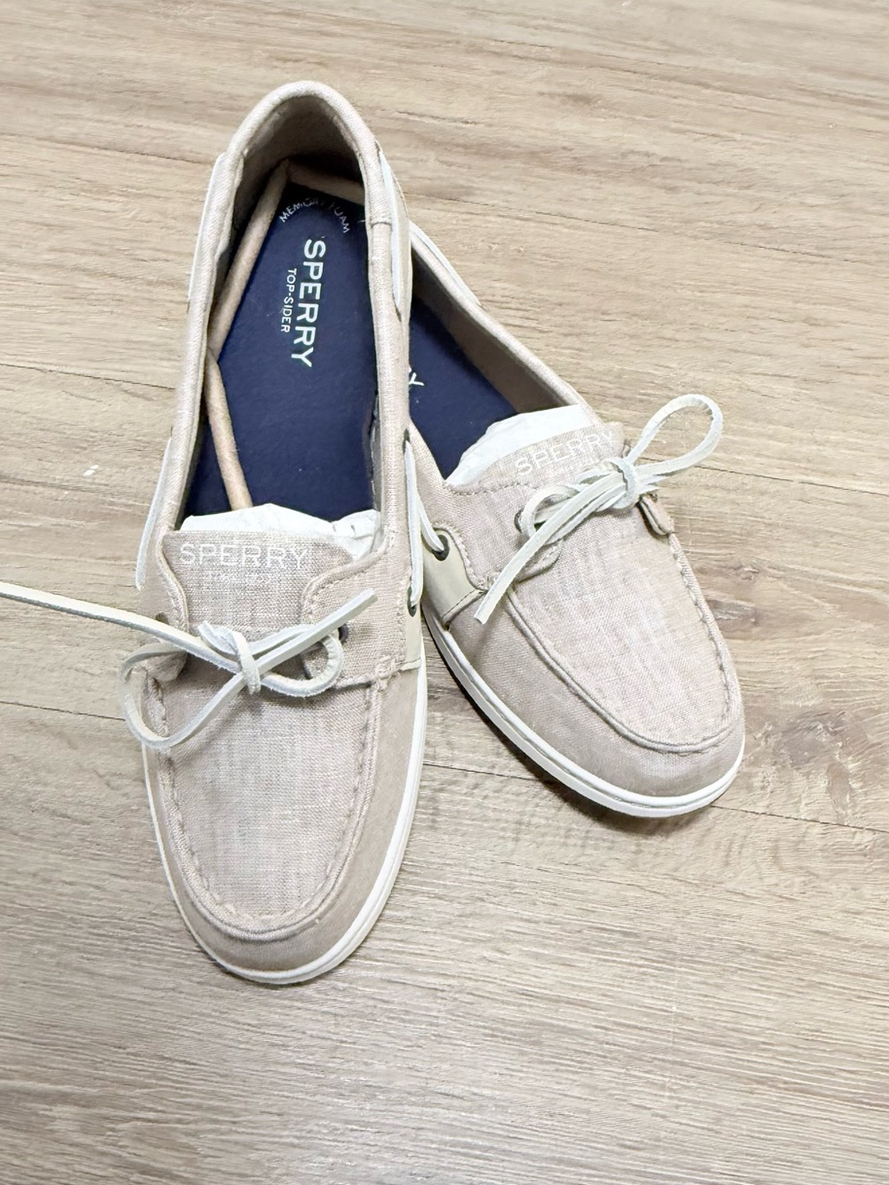 Sperry topside woman Light Beige Canvas Boat Shoes with White Laces